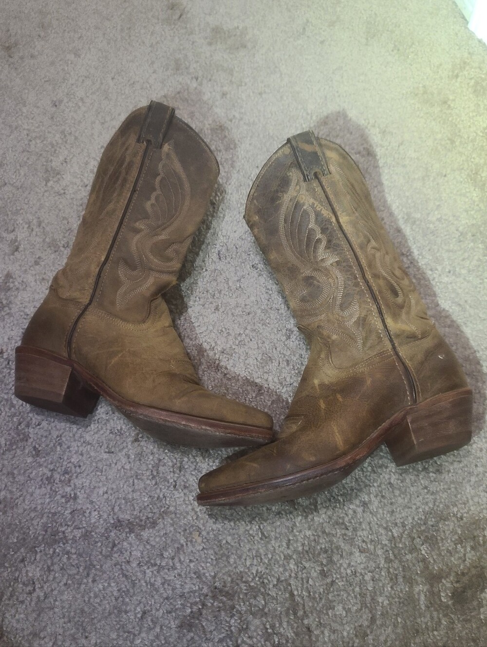 Abilene Boots Distressed Brown Western Stitch-Detail Cowgirl Boots